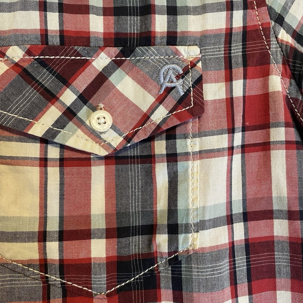 Christian Audigier Button up Mens Medium M Plaid Skull Patch Biker Red - Picture 4 of 6